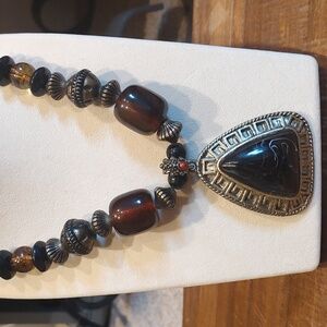 Vintage Brown Natural Wood Beaded Necklace